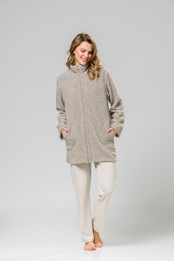 WOMAN LONG JACKET THIN FLEECE PLAIN ZIP UP LONG AND POCKETS