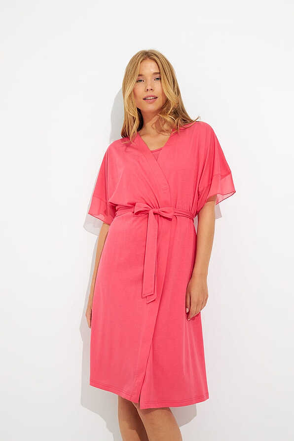 WOMΑN MODAL MIDI ROBE PLAIN CROSS OPENING 3/4 SLEEVES AND FRILL FINISHING