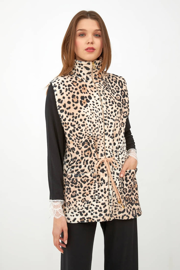 ΓΥΝΑΙΚΕΙΟ ΑΜΑΝΙΚΟ ΓΙΛΕΚΟ FLEECE ANIMAL PRINT ΜΕ ΦΕΡΜΟΥΑΡ ΚΑΙ ΤΣΕΠΕΣ