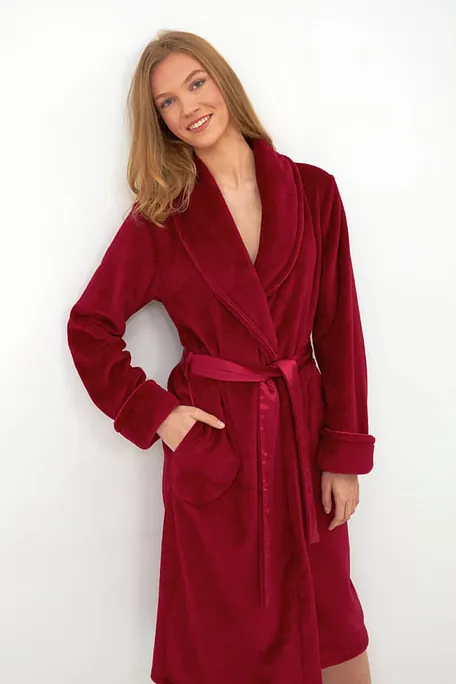 ΓΥΝΑΙΚΕΙΑ FLEECE ΜΑΚΡΙΑ ΜΟΝΟΧΡΩΜΗ ΡΟΜΠΑ ΣΤΑΥΡΩΤΗ ΜΕ ΤΣΕΠΕΣ