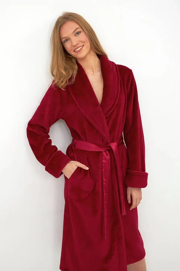 ΓΥΝΑΙΚΕΙΑ FLEECE ΜΑΚΡΙΑ ΜΟΝΟΧΡΩΜΗ ΡΟΜΠΑ ΣΤΑΥΡΩΤΗ ΜΕ ΤΣΕΠΕΣ