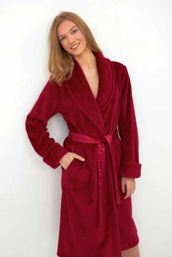 ΓΥΝΑΙΚΕΙΑ FLEECE ΜΑΚΡΙΑ ΜΟΝΟΧΡΩΜΗ ΡΟΜΠΑ ΣΤΑΥΡΩΤΗ ΜΕ ΤΣΕΠΕΣ