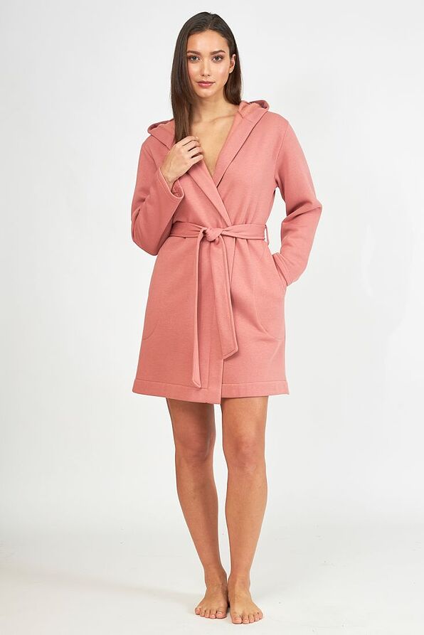 WOMAN SHORT COTTON ROBE SOLID COLOR WRAP-STYLE