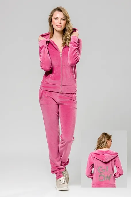 WOMAN VISCOSE TRACKSUIT ZIP UP HOODY POCKETS ANKLE CUFFED LEGS AND PRINT GLOW PATTERN ON BACK