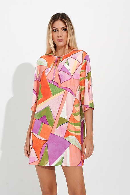 WOMΑN CAFTAN SOFT IN TOUCH WITH GEOMETRIC PATTERN V-NECK AND 3/4 SLEEVES