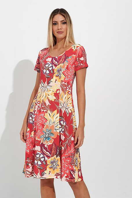 WOMΑN SOFT IN TOUCH WAISTED DRESS WITH FLORAL PATTERN AND SHORT SLEEVES