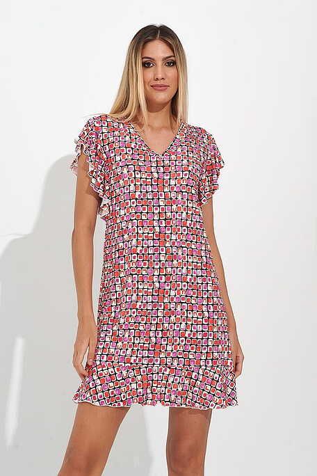 ΓΥΝΑΙΚΕΙΟ ΜΙΝΙ ΦΟΡΕΜΑ ΠΟΛΥ ΑΠΑΛΟ ΜΕ ΓΕΩΜΕΤΡΙΚΟ ΣΧΕΔΙΟ V ΛΑΙΜΟ ΚΑΙ ΚΟΝΤΟ ΜΑΝΙΚΙ