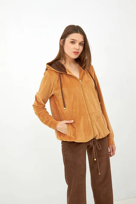 WOMAN VELOUR TRACKSUIT 2-COLORS PLAIN ZIP UP HOODY POCKETS AND OPEN LEGS