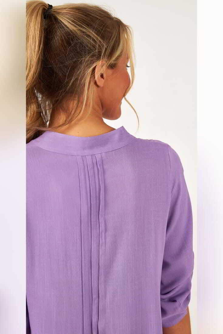 WOMAN MIDI VISCOSE SHIRT-DRESS PLAIN WITH PLEATS AND ADJUSTABLE 3/4-SHORT SLEEVES