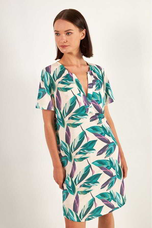 WOMAN MIDI MODAL DRESS WITH TROPICAL PRINT