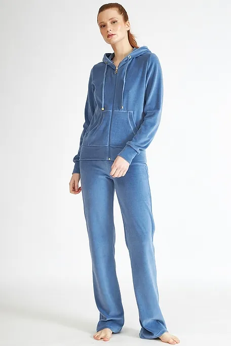 WOMAN LONG VELOUT TRACKSUIT PLAIN WITH ZIP POCKETS HOODIE WITH DRAWSTRINGS AND OPEN LEGS
