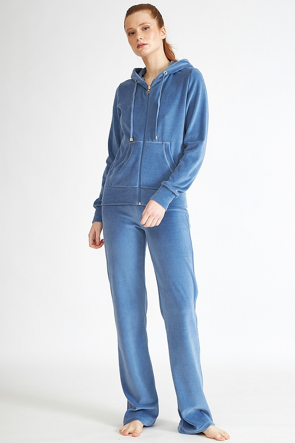 WOMAN LONG VELOUT TRACKSUIT PLAIN WITH ZIP POCKETS HOODIE WITH DRAWSTRINGS AND OPEN LEGS