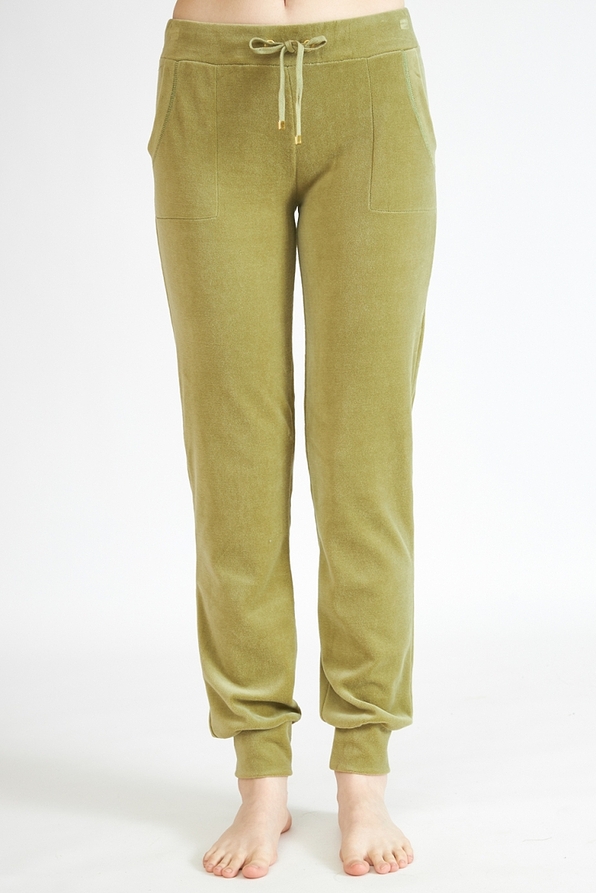 WOMAN VELOUR PANTS PLAIN WITH POCKETS AND CUFFED LEGS