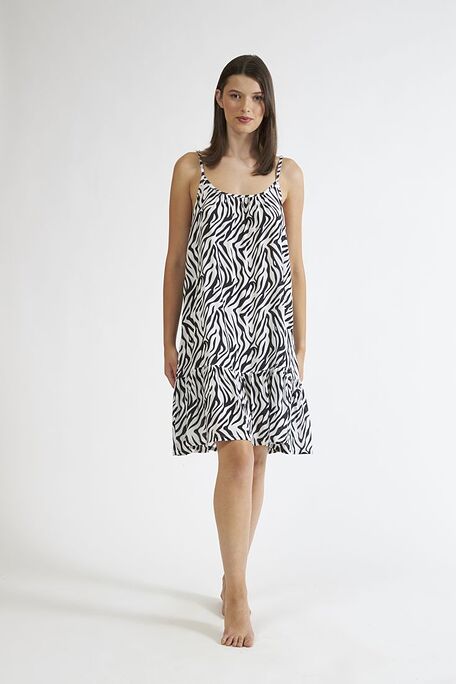 WOMAN MIDI VISCOSE DRESS WITH ADJUSTABLE STRAPS & ANIMAL ZEBRA PATTERN