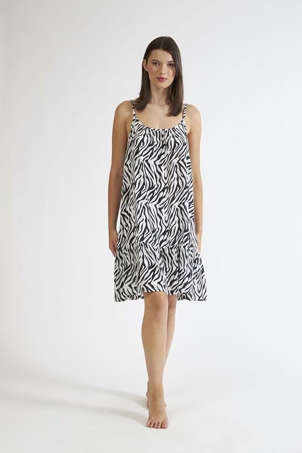 WOMAN MIDI VISCOSE DRESS WITH ADJUSTABLE STRAPS & ANIMAL ZEBRA PATTERN