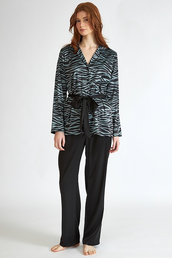 WOMAN LONG PYJAMAS WITH BUTTONS WEIST TIE ANIMAL PRINT AND OPEN LEGS