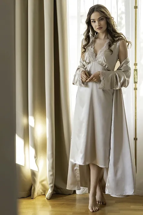 HARMONY - ΓΥΝΑΙΚΕΙΑ MAXI ΡΟΜΠΑ ΣΑΤΕΝ ΜΕ ΔΑΝΤΕΛΑ ΣΤΑ ΜΑΝΙΚΙΑ