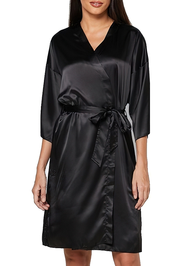 WOMAN SATIN ROBE LONG SLEEVES CROSSED WITH BELT