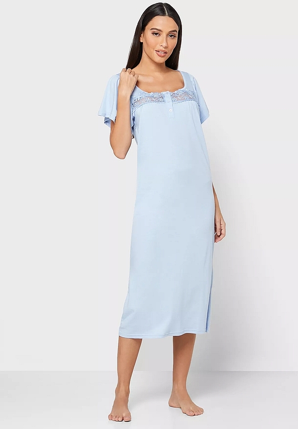 HARMONY - WOMEN CLASSIC NICHTHDRESS WITH SHORT SLEEVES & LACE