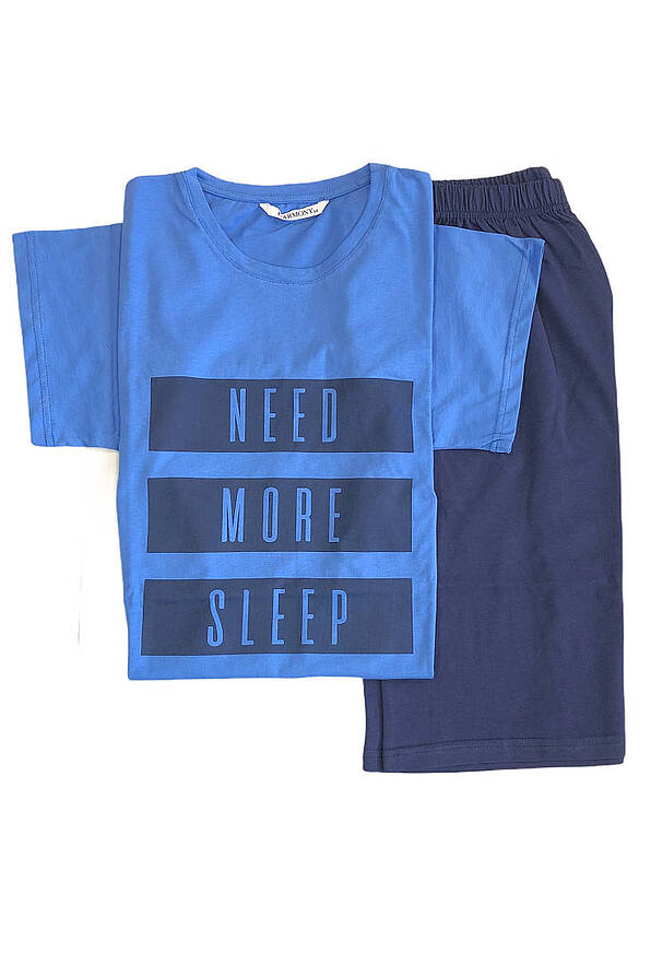 MAN COTTON PYJAMAS BERMUDA UNICOLOR AND T-SHIRT WITH LOGO "NEED MORE SLEEP"