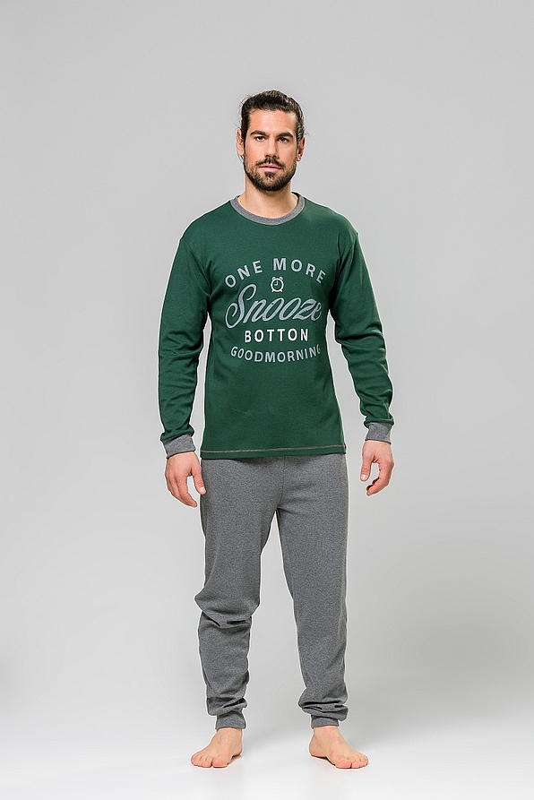 MAN COTTON PYJAMAS WITH GOODMORNING PRINT PATTERN