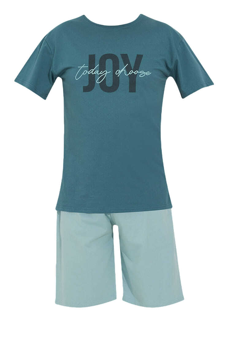 MAN COTTON SHORT PYJAMAS WITH JOY PRINT ROUND NECK AND SHORT SLEEVES
