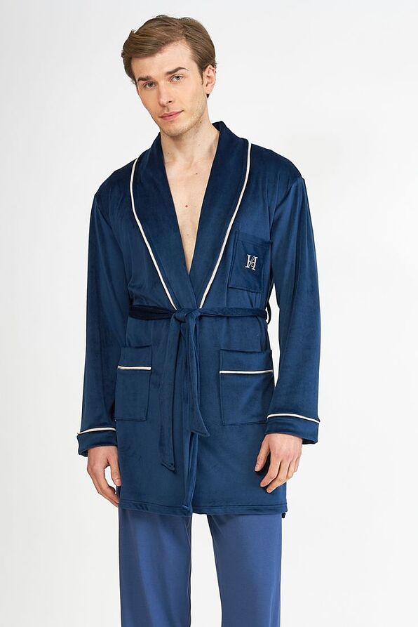 MAN SHORT VELVET ROBE WRAP-STYLE WITH POCKETS