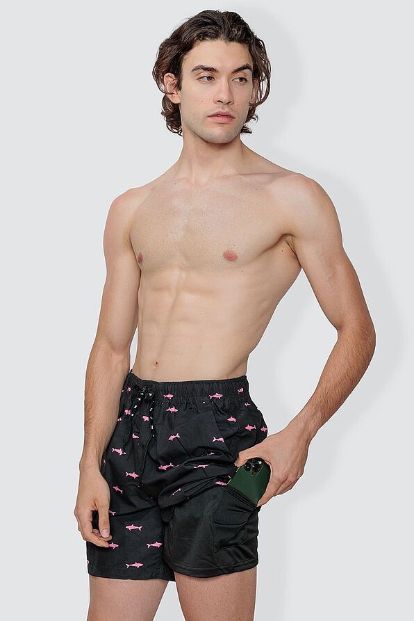 MAN SWIMWEAR BERMUDA WITH INTERNAL MOBILE POCKET SHARKS PRINTS QUICK DRY AND POCKETS - DEEP SEA