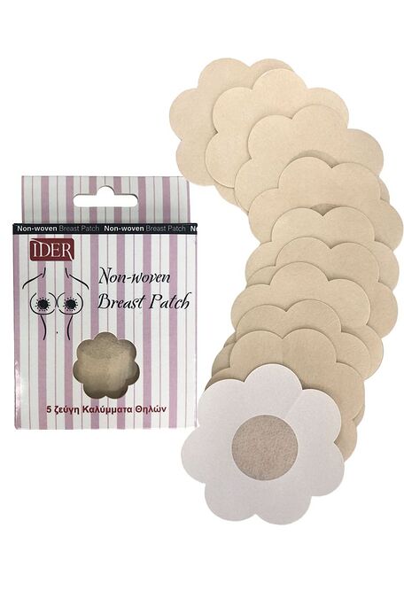 5-PACK SET ADHESSIVE NON-WOVEN NIPPLE COVERS 7.5CM AT SKIN TONE FLOWER PATTERN
