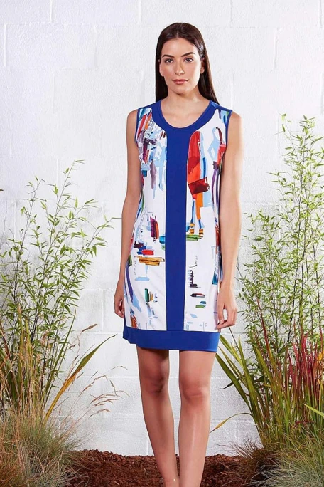 ΓΥΝΑΙΚΕΙΟ ΦΟΡΕΜΑ ΑΜΑΝΙΚΟ, ΜΕ ΛΑΙΜΟΚΟΨΗ, ΠΑΝΩ ΑΠΟ ΤΟ ΓΟΝΑΤΟ, ΜΕ ΣΧΕΔΙΟ ΖΩΓΡΑΦΙΣΤΟ ΣΑΝ ΠΙΝΑΚΑΣ