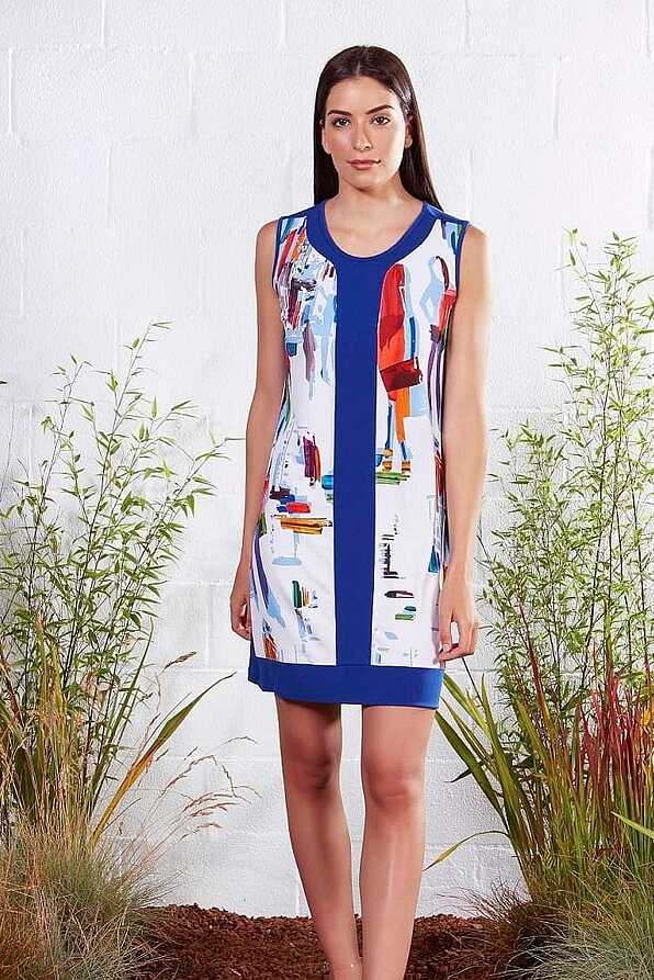 WOMAN DRESS SLEEVELESS OPEN NECK OVER KNEE COLOR PATTERN