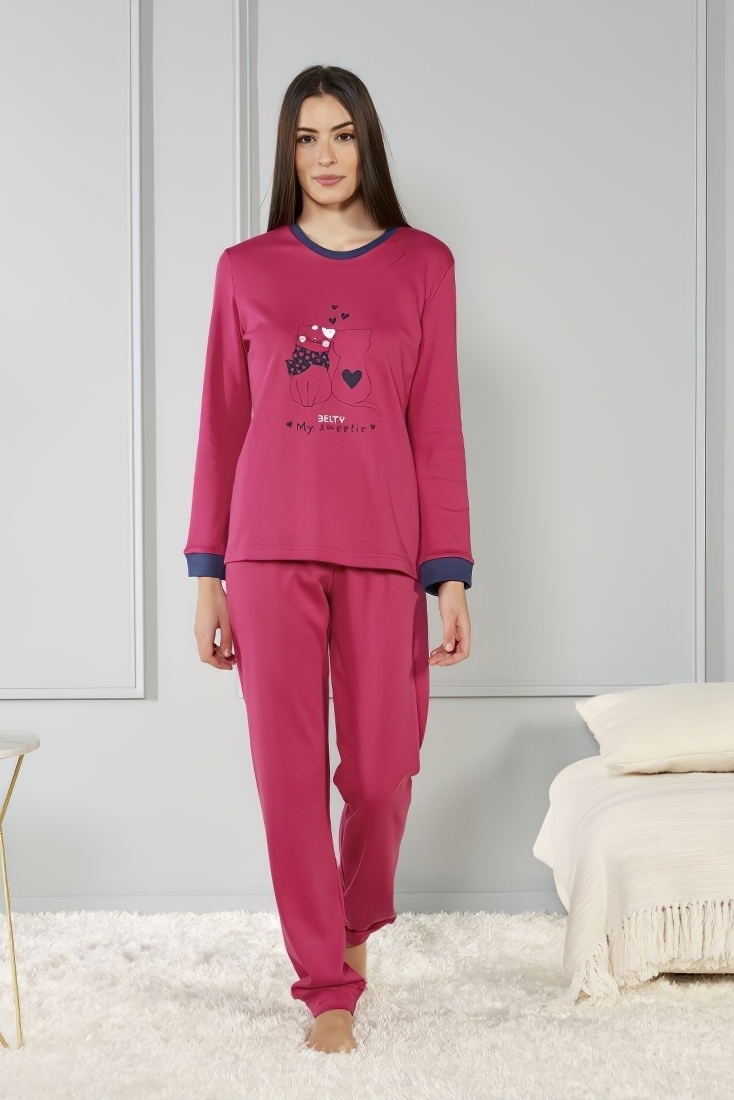 ΓΥΝΑΙΚΕΙΑ ΠΙΤΖΑΜΑ ΒΑΜΒΑΚΕΡΗ ΜΕ ΣΧΕΔΙΟ ΓΑΤΕΣ ΚΑΙ ΜΠΑΤΖΑΚΙ ΛΑΣΤΙΧΟ