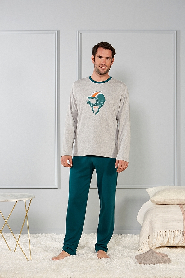 MAN COTTON PYJAMAS RETRO HELMET PATTERN OPEN LEG