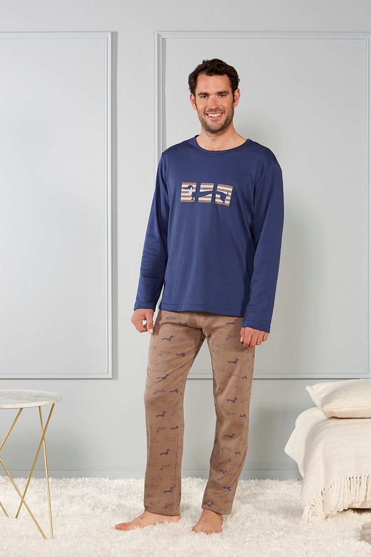 ΑΝΔΡΙΚΗ ΠΙΤΖΑΜΑ ΒΑΜΒΑΚΕΡΗ ΜΕ ΣΧΕΔΙΟ ΣΚΥΛΟ ΛΟΥΚΑΝΙΚΟ ΑΝΟΙΧΤΟ ΜΠΑΤΖΑΚΙ