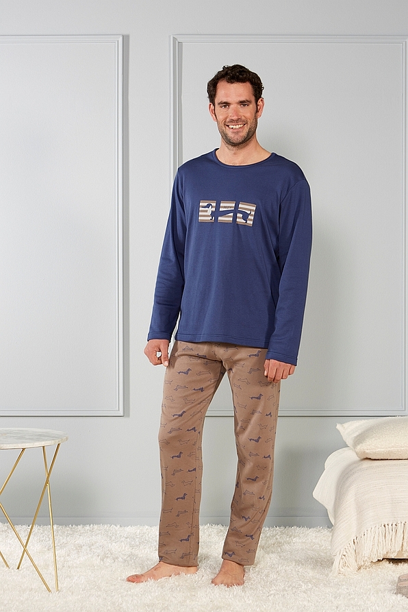 MAN COTTON PYJAMAS DACHSHUND DOG PATTERN OPEN LEG