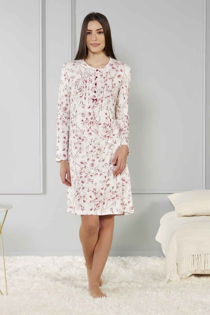 ΓΥΝΑΙΚΕΙΟ ΝΥΧΤΙΚΟ ΒΑΜΒΑΚΕΡΟ ΜΕ FLORAL ΣΧΕΔΙΟ ΚΑΙ ΒΑΘΙΑ ΠΑΤΙΛΕΤΑ