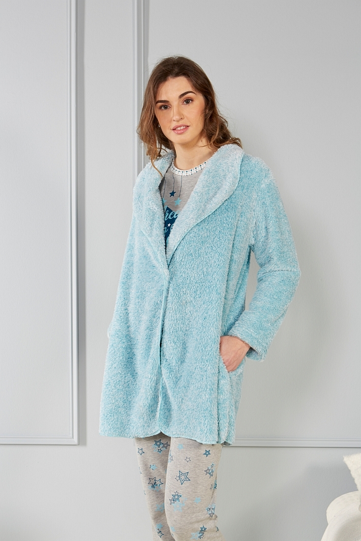 ΓΥΝΑΙΚΕΙΑ ΚΟΝΤΗ ΡΟΜΠΑ FLEECE ΜΟΝΟΧΡΩΜΗ ΜΕ ΤΣΕΠΕΣ