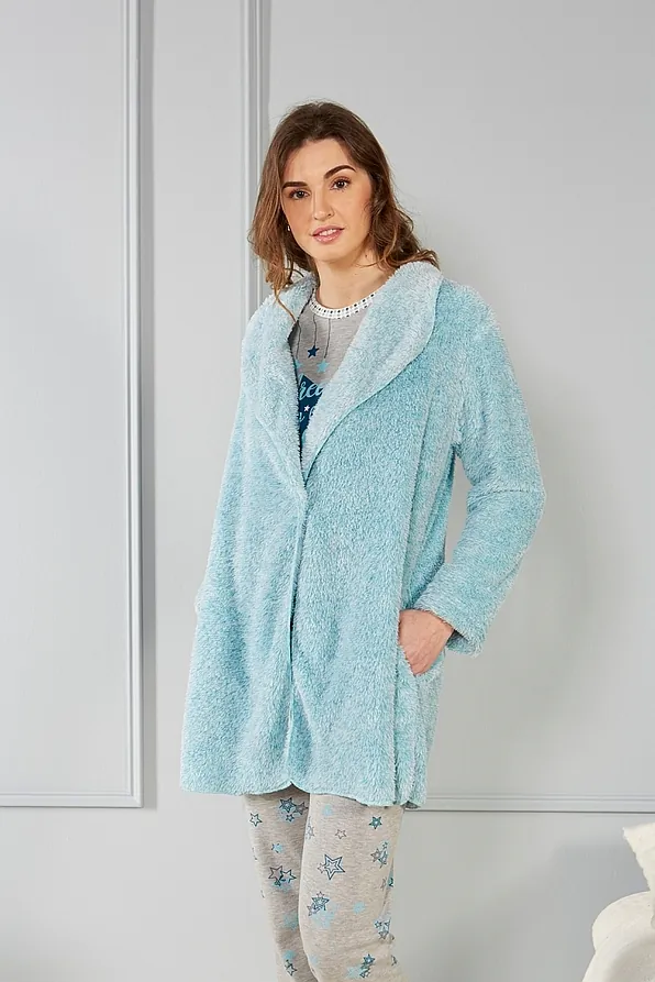 ΓΥΝΑΙΚΕΙΑ ΚΟΝΤΗ ΡΟΜΠΑ FLEECE ΜΟΝΟΧΡΩΜΗ ΜΕ ΤΣΕΠΕΣ