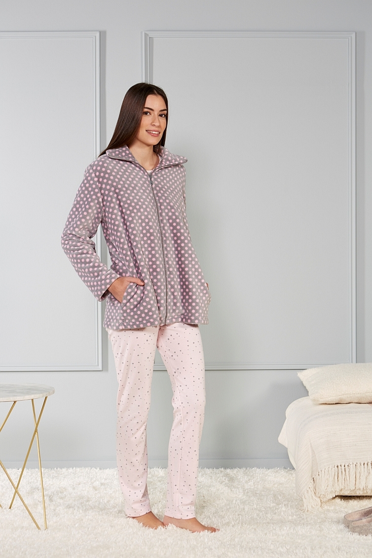 ΓΥΝΑΙΚΕΙΑ ΚΟΝΤΗ ΡΟΜΠΑ FLEECE ΜΕ ΤΣΕΠΕΣ ΚΑΙ ΦΕΡΜΟΥΑΡ ΚΑΙ ΣΧΕΔΙΟ ΠΟΥΑ