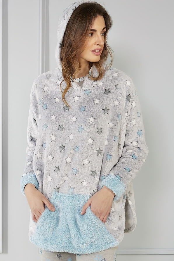 ΓΥΝΑΙΚΕΙΑ FLEECE ΚΟΝΤΗ ΡΟΜΠΑ ΜΠΛΟΥΖΑ ΜΕ ΤΣΕΠΕΣ ΚΑΓΚΟΥΡΟ ΚΑΙ ΚΟΥΚΟΥΛΑ ΣΧΕΔΙΟ ΑΣΤΕΡΙΑ