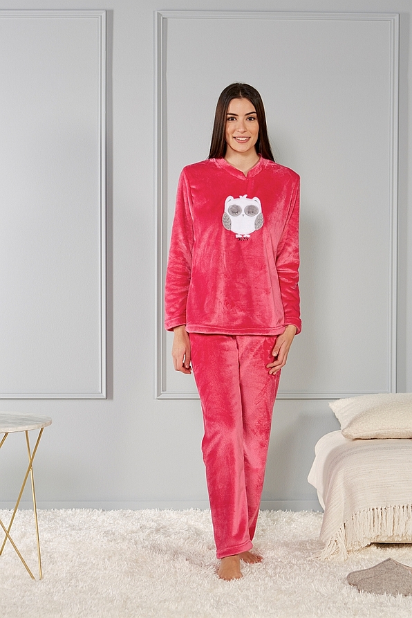 ΓΥΝΑΙΚΕΙΑ ΠΙΤΖΑΜΑ FLEECE ΜΟΝΟΧΡΩΜΗ ΜΕ ΣΧΕΔΙΟ ΚΟΥΚΟΥΒΑΓΙΑ ΑΝΟΙΧΤΟ ΜΠΑΤΖΑΚΙ