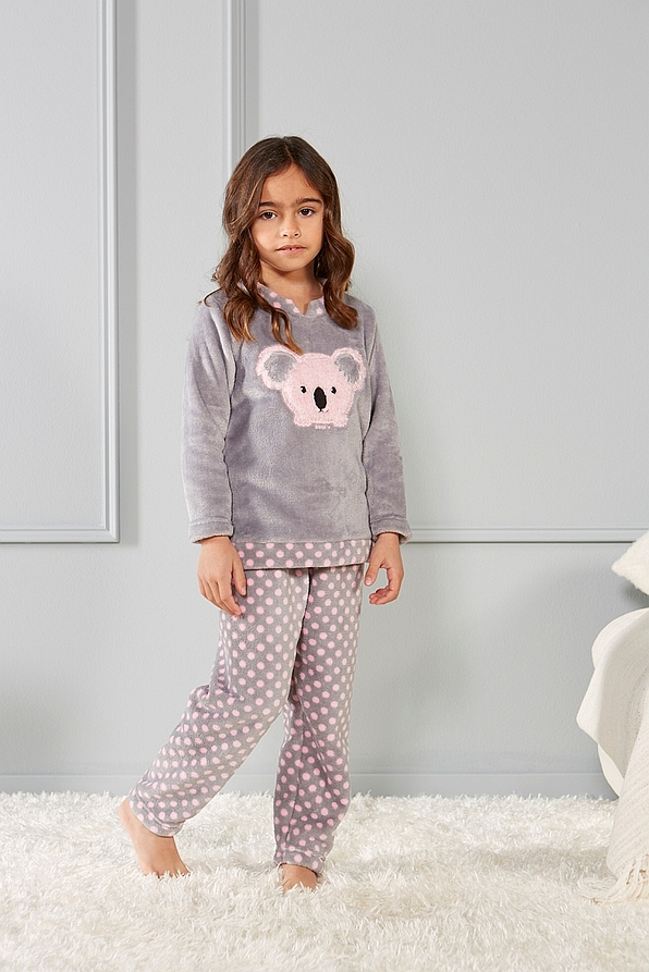 GIRL FLEECE PYJAMAS KOALA AND POIS PATTERN CLOSE LEG