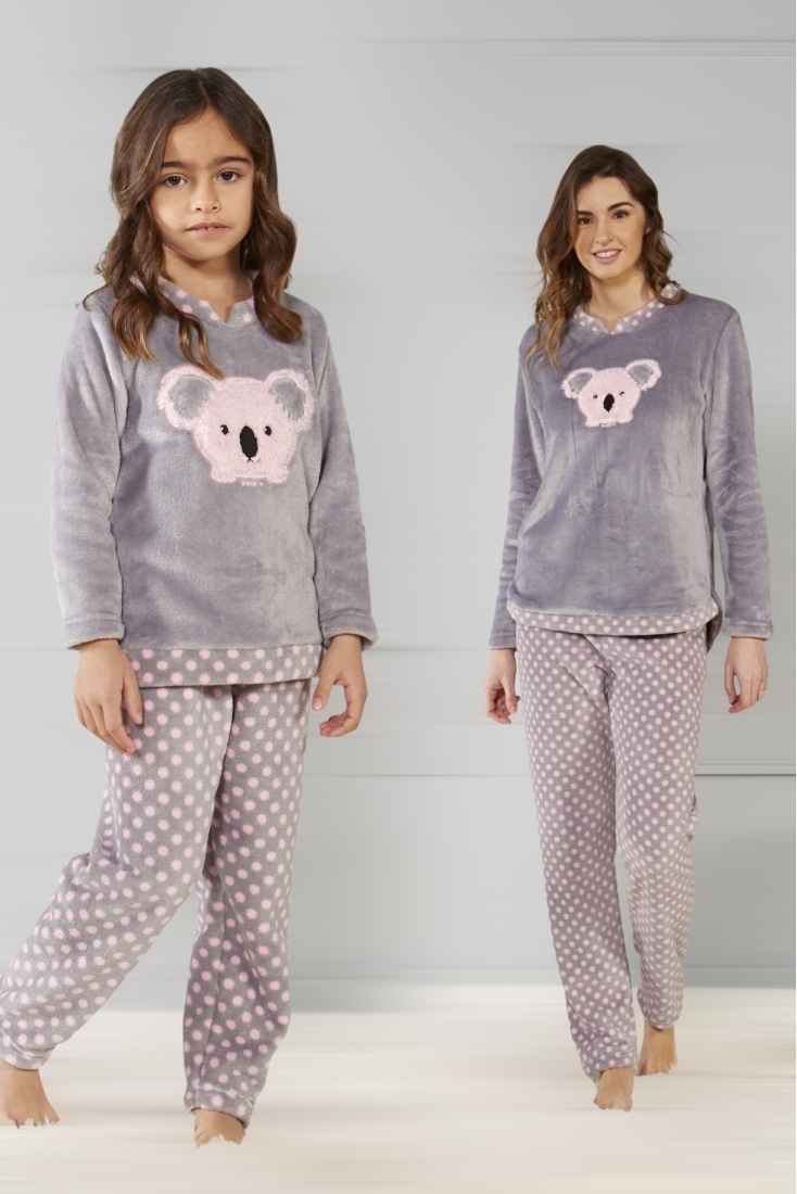 GIRL FLEECE PYJAMAS KOALA AND POIS PATTERN CLOSE LEG