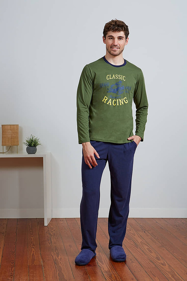 MAN LONG COTTON PYJAMAS RACING PRINT AND POCKETS
