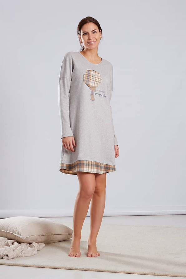 WOMAN SHORT COTTON NIGHTDRESS WITH SARAH KEY PRINT