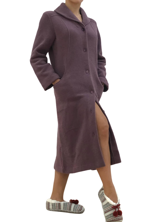 WOMAN LONG FLEECE ROBE PLAIN ALL BUTTONS WITH POCKETS