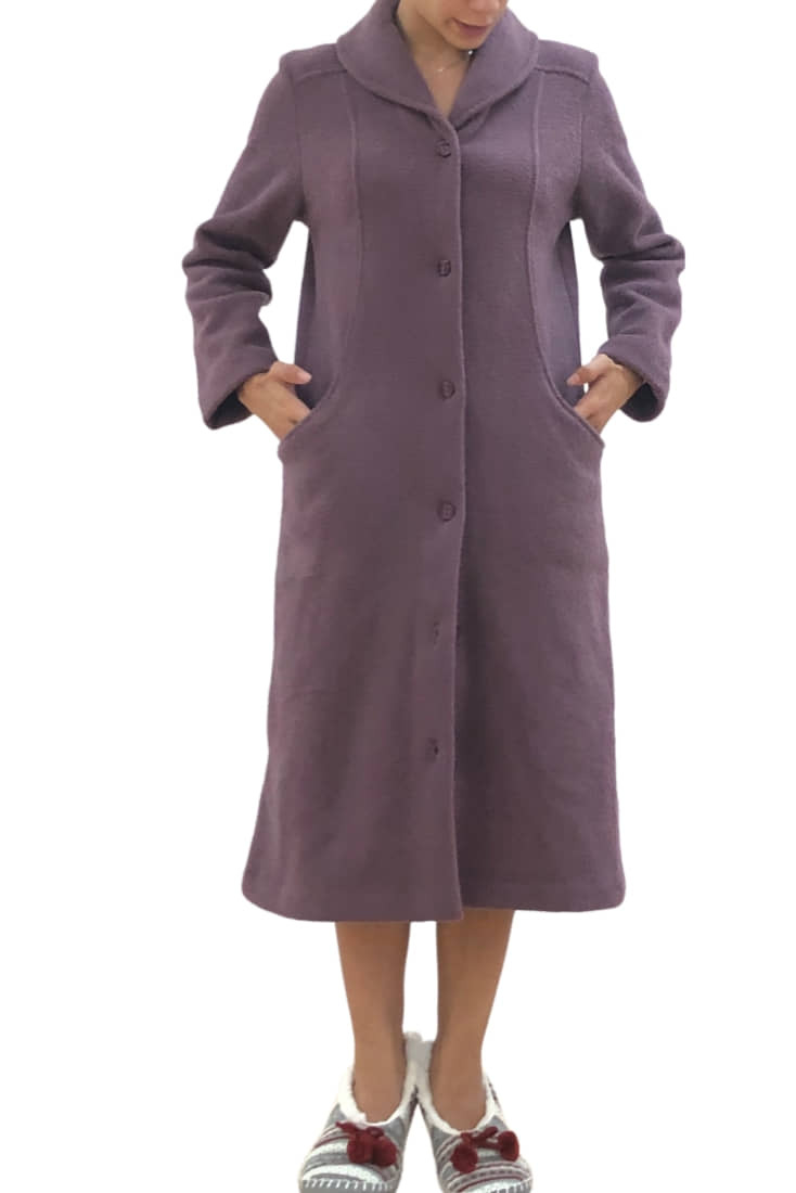 ΓΥΝΑΙΚΕΙΑ ΜΑΚΡΙΑ FLEECE ΡΟΜΠΑ ΜΟΝΟΧΡΩΜΗ ΜΕ ΚΟΥΜΠΙΑ ΚΑΙ ΤΣΕΠΕΣ