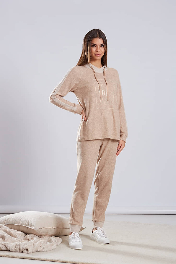 WOMAN SOFT COTTON TRACKSUIT PLAIN WITH STRIPE AT SIDE AND CUFFED LEG