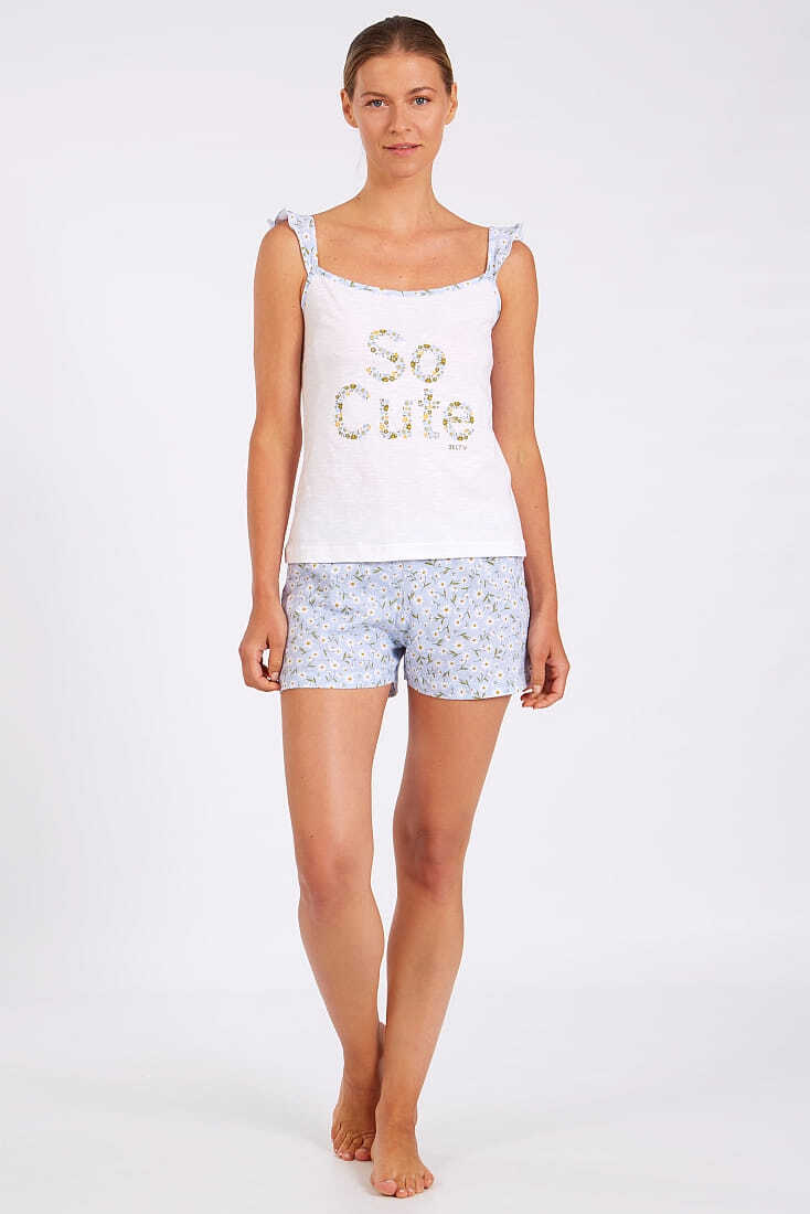 ΓΥΝΑΙΚΕΙΑ ΠΙΤΖΑΜΑ ΒΑΜΒΑΚΕΡΗ ΚΟΝΤΗ ΜΕ ΤΥΠΩΜΑ SO CUTE FLORAL ΣΟΡΤΣ ΚΑΙ ΤΙΡΑΝΤΑΚΙ