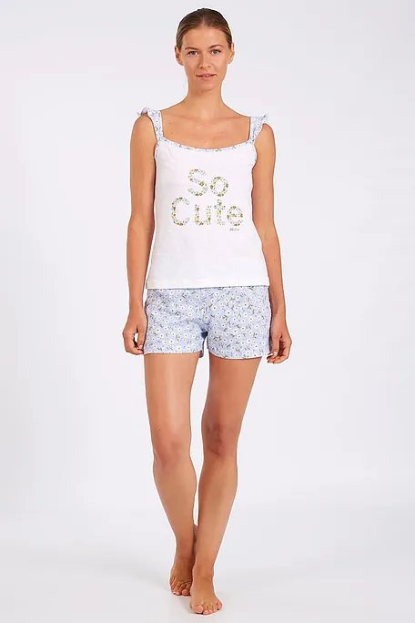 ΓΥΝΑΙΚΕΙΑ ΠΙΤΖΑΜΑ ΒΑΜΒΑΚΕΡΗ ΚΟΝΤΗ ΜΕ ΤΥΠΩΜΑ SO CUTE FLORAL ΣΟΡΤΣ ΚΑΙ ΤΙΡΑΝΤΑΚΙ